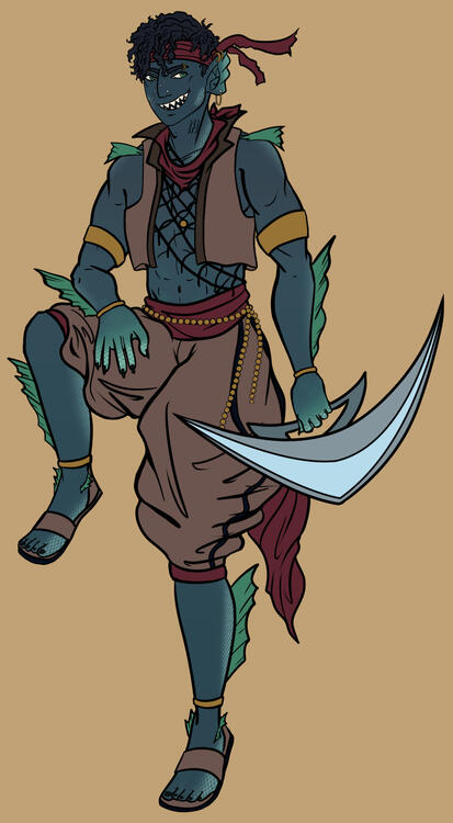 Design for a pirate captain, trans triton man (rogue)